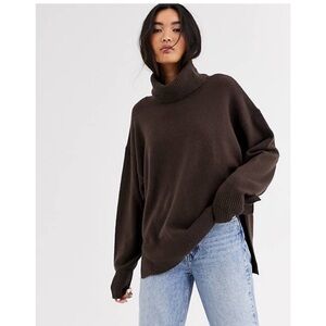 & Other Stories Roll Neck Turtleneck Sweater Chocolate Brown Oversized